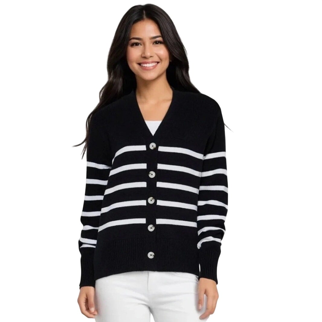 Three Dots Mackenzie Knit Button Cardigan In Black Beauty