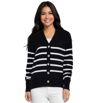 Three Dots Mackenzie Knit Button Cardigan In Black Beauty