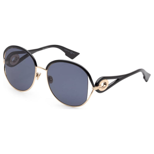 Dior Pale Gold & Black Blue Lens Sunglasses, “New Volutes”, Leather Case
