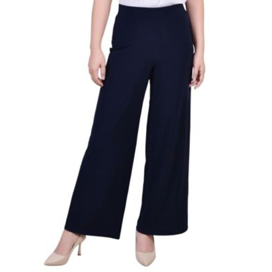 NY Collection Women's Petite Wide-Leg Palazzo Pants in Navy Blue