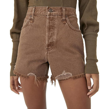 Free People Makai Cotton Cutoff Denim Shorts Washed Chocolate