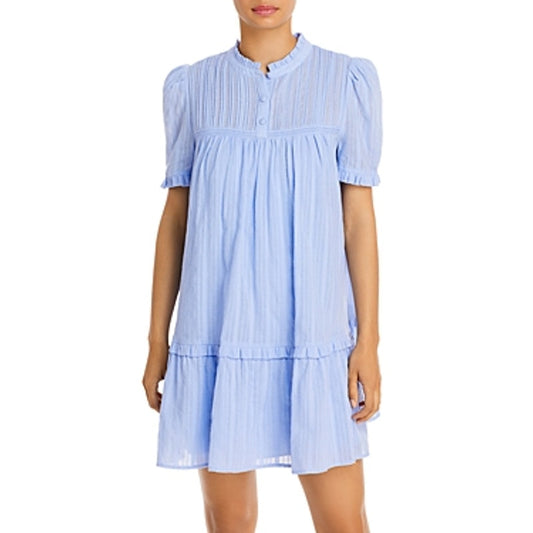 AQUA Ladies Blue Puff Sleeve Button Front Dress