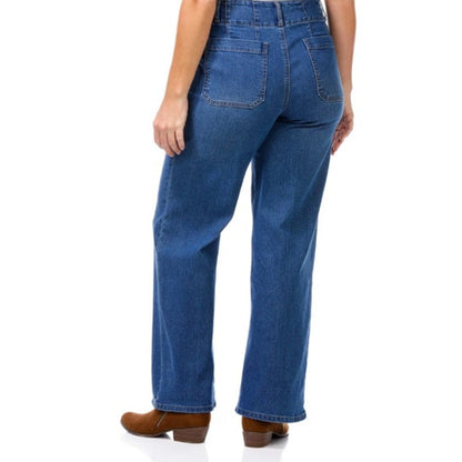Rafaella Women's Plus Size Wide Leg Stretch Jeans in Coastal Blue Denim