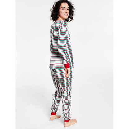 Family Pajamas Women's Matching Thermal Waffle Holiday Stripe Set