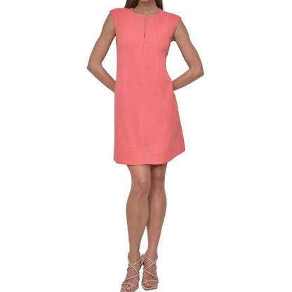 DKNY Women's Sleeveless Jewel-Neck Zip-Front Shift Dress in Coral Pink