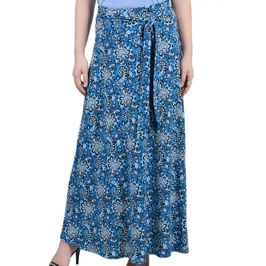 NY Collection Women's Missy Maxi Skirt in Jade & Teal Paisley Print