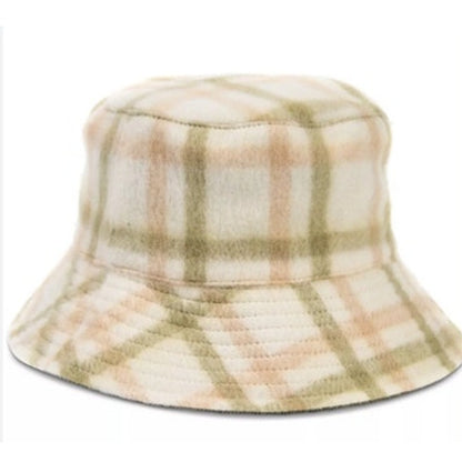 Jenni Ladies Reversible Corduroy Bucket Hat Solid/Plaid, Olive Green Peach White