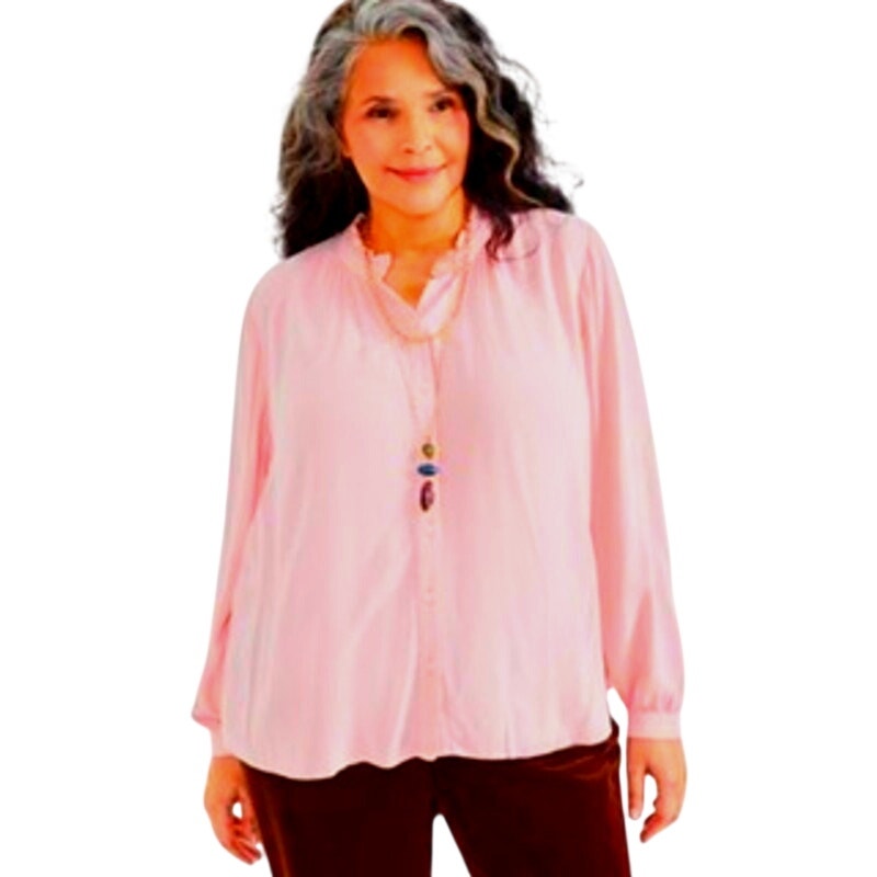 Style & Co. Plus Size Pleated Mandarin-Collar Blouse in Think Pink