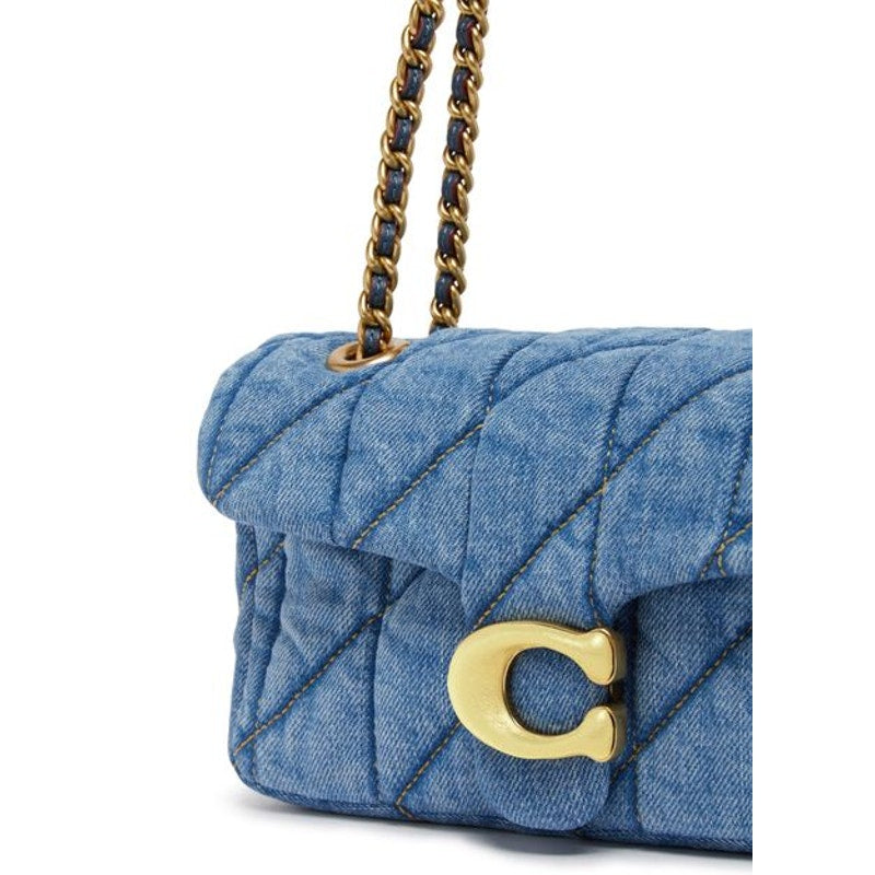 COACH Women's "Tabby 20" Quilted Denim Shoulder Bag in Brass & Indigo Blue