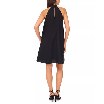 CeCe Women's Cotton Printed Halter Short Shift Dress in Black