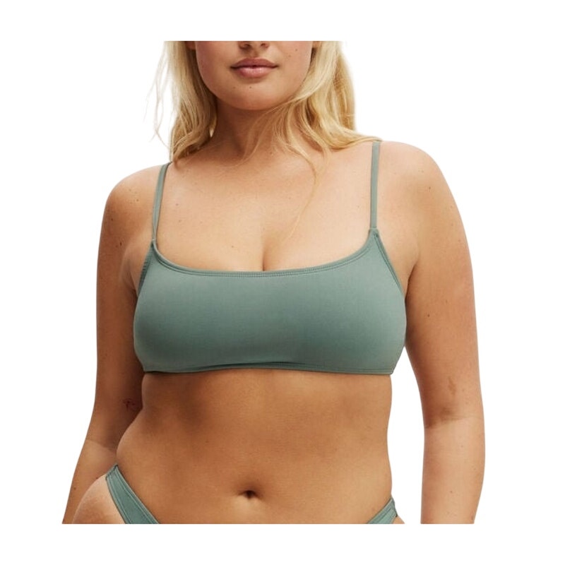 Cotton On Women's Straight Neck Cropped Bikini Top in Dusty Khaki Green