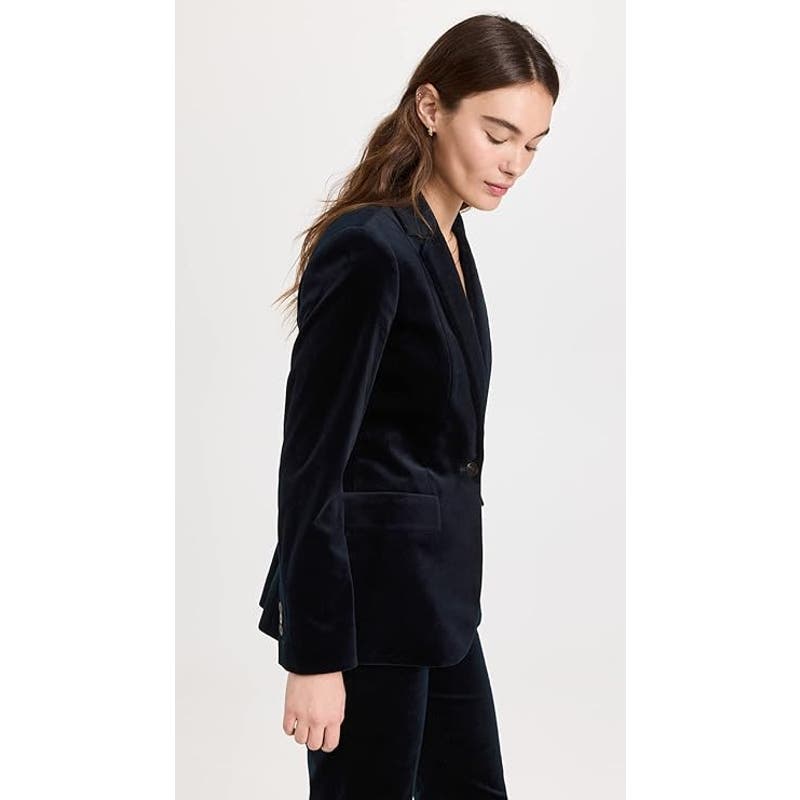 Theory Riding Blazer in Stretch Velvet Baltic Blue