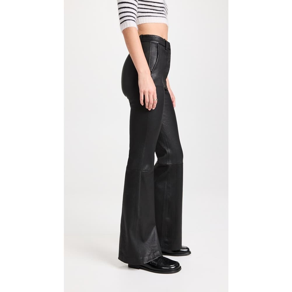 Theory Demitria High-Waist Leather Flared Pants Black, Size 4