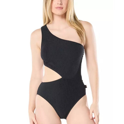 Michael Kors Women's One-Shoulder Side-Cutout Swimsuit In Black