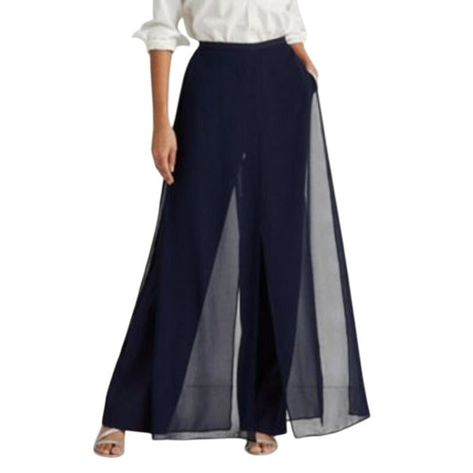 Lauren Ralph Lauren Women's Navy Blue Georgette Straight Leg Jersey Pants
