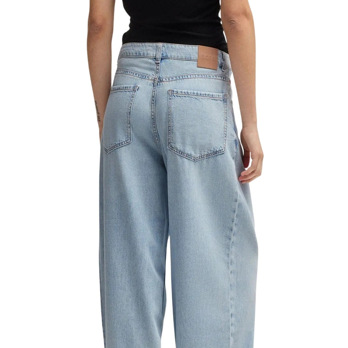 HUGO BOSS Orange Women's Slouchy Pleated Jeans in Light Pastel Blue