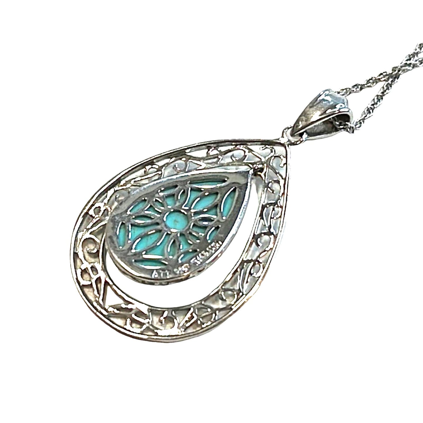 R. H. Macy Silver & Turquoise Teardrop Pendant Necklace, NWT!