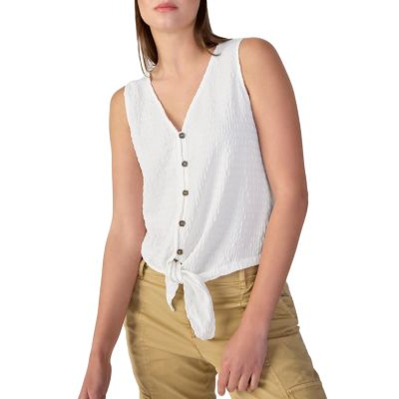 Sanctuary Women's Textured Sleeveless "Link Up" Button Down Top in White, XXS