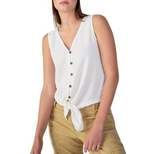 Sanctuary Women's Textured Sleeveless "Link Up" Button Down Top in White, XXS