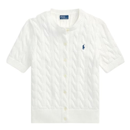 Polo Ralph Lauren Women's Cable Knit Cotton Short Sleeve Cardigan in White, L