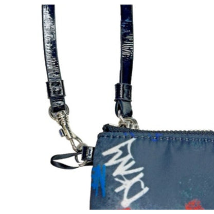 DKNY Black & Red Nylon Graffiti Print Wristlet Wallet, Silver Hardware