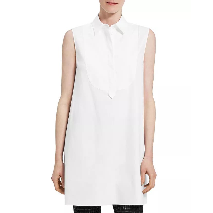 Theory Sleeveless Bib Tunic Dress White Luxe, Size Small