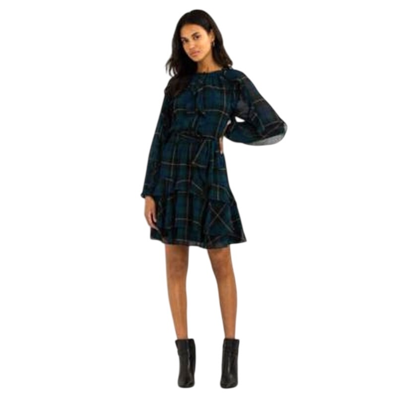 Ralph Lauren Women's Plaid Ruffle-Trim Georgette Midi Dress in Green Red Multi