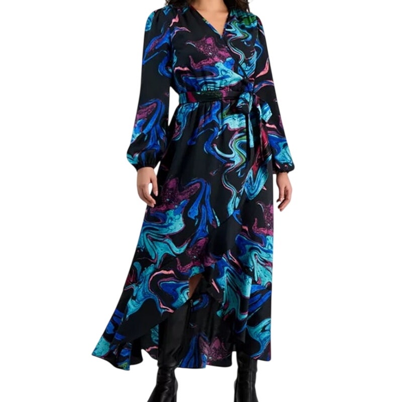 INC International Concepts Plus Size Ruffled Maxi Dress in Meara Marble Blue