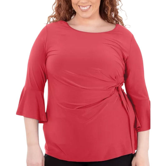 NY Collection Women's Plus Size Bell-Sleeve Side-Tie Tunic Top in Cayenne Pink