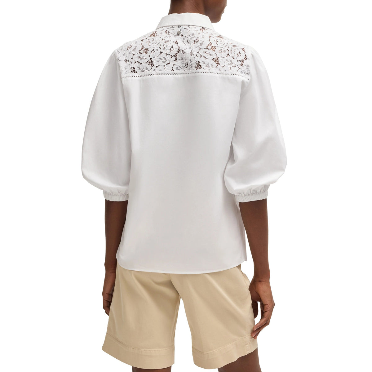 Hugo BOSS Orange Brenda Cotton 3/4-Sleeve Button-Up Top in White