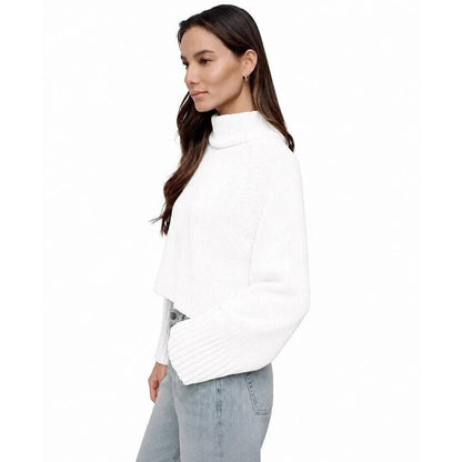 DKNY Jeans Women's Cropped Mock Neck Chenille Sweater in White