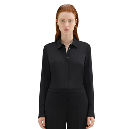 Theory Straight Shirt in Pure Silk Oil Black