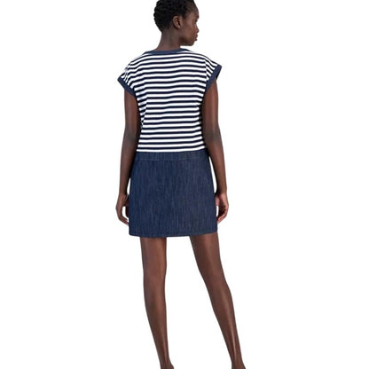 Nautica Jeans Women's Colorblocked Striped Dress in Night Sky Blue