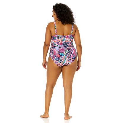 Anne Cole Plus Size Paisley Parade V-Wire One Piece Swimsuit