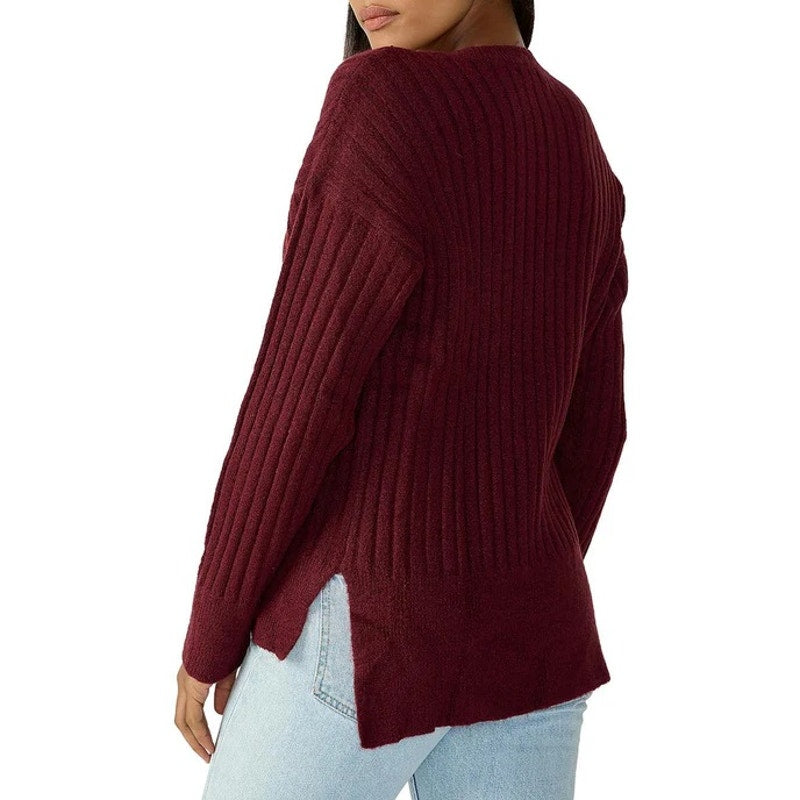 Sanctuary Ribbed Knit Sweater In Dark Plum