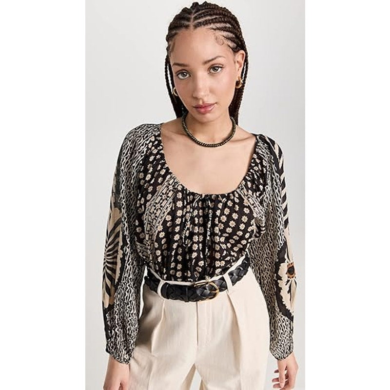 Free People Women's Elena Printed Blouse In Black Tan