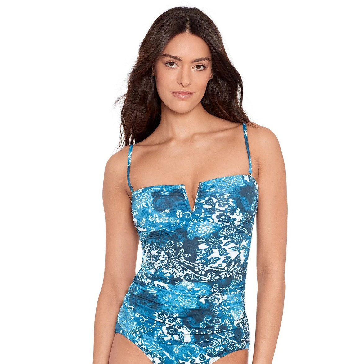 Lauren Ralph Lauren Women's Printed Ruched Tankini Top In Blue Multi