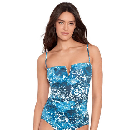 Lauren Ralph Lauren Women's Printed Ruched Tankini Top In Blue Multi