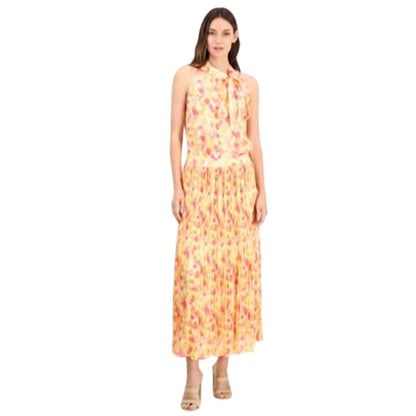 HUGO BOSS Women's Printed Pleated Maxi Skirt in Yellow Pink Floral