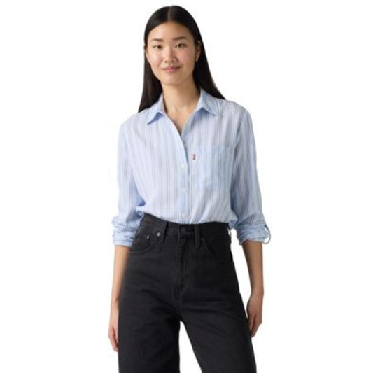 Levi's Women's Plus Size "Darlene" Chambray Chikee Stripe Button-Front Top