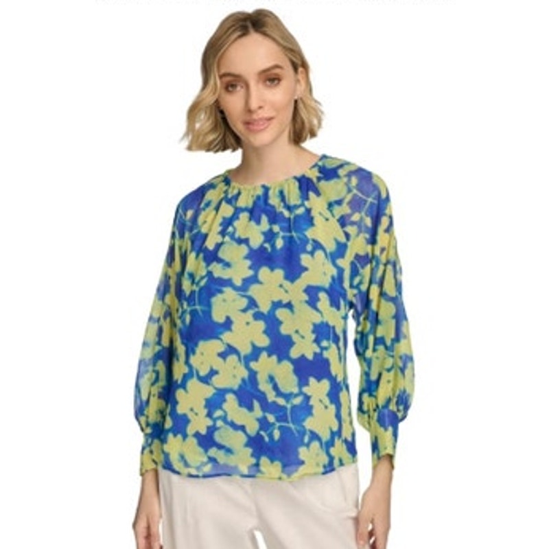 Calvin Klein Women's Blue & Yellow Floral Print Top
