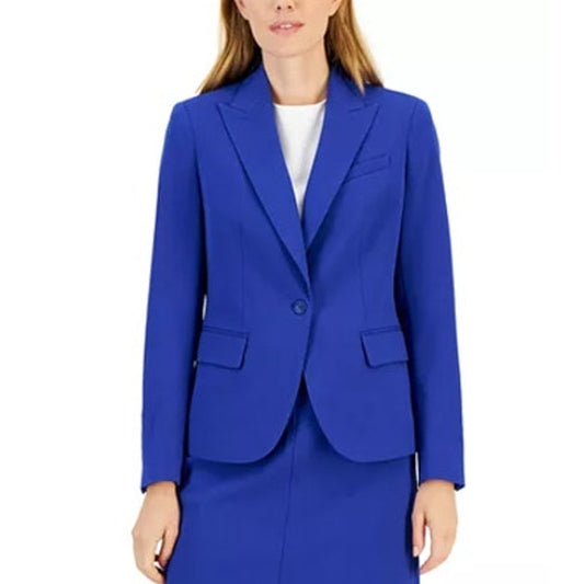 Anne Klein Women's Notched Collar One-Button Blazer Jacket in Bright Cobalt Blue
