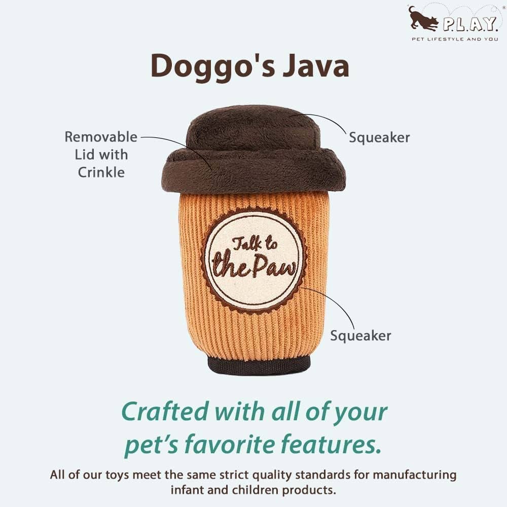 P.L.A.Y. Doggos Java Pup Cup Cafe Plush Dog Toy Brown
