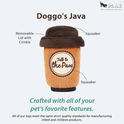 P.L.A.Y. Doggos Java Pup Cup Cafe Plush Dog Toy Brown