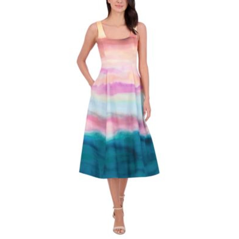 Vince Camuto Women's Scoop-Neck Fit & Flare Dress in Rainbow Ombre