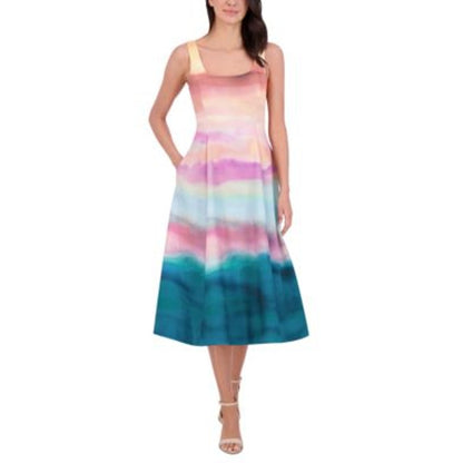 Vince Camuto Women's Scoop-Neck Fit & Flare Dress in Rainbow Ombre