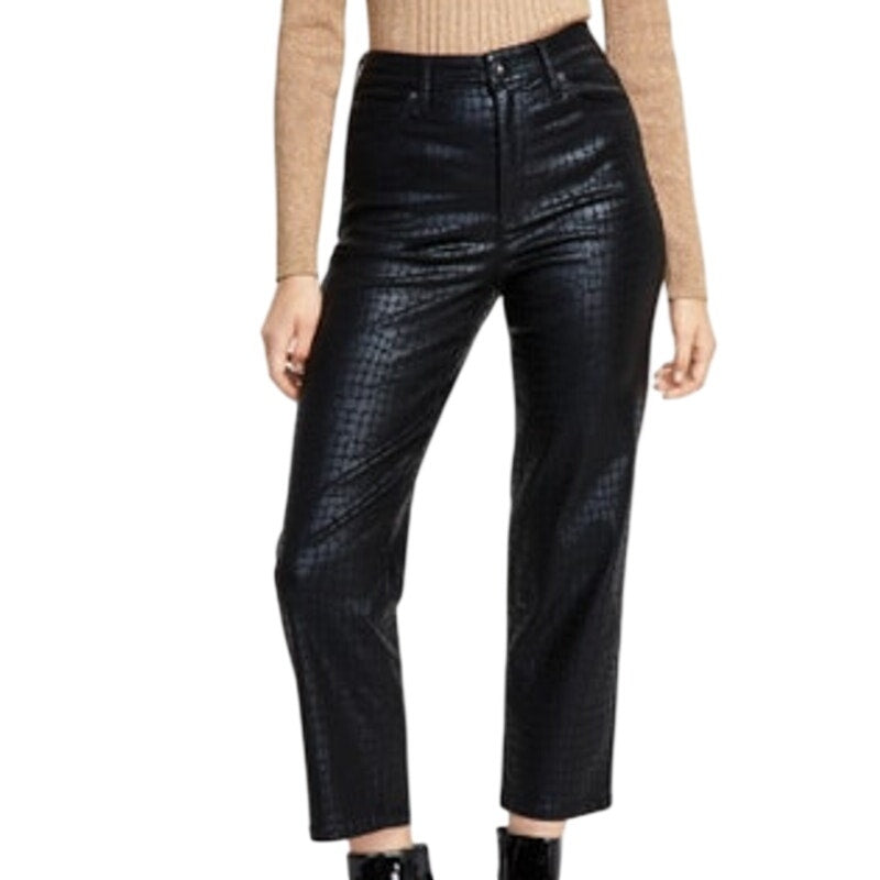 INC International Concepts Textured Faux-Leather Straight Leg Pants Deep Black
