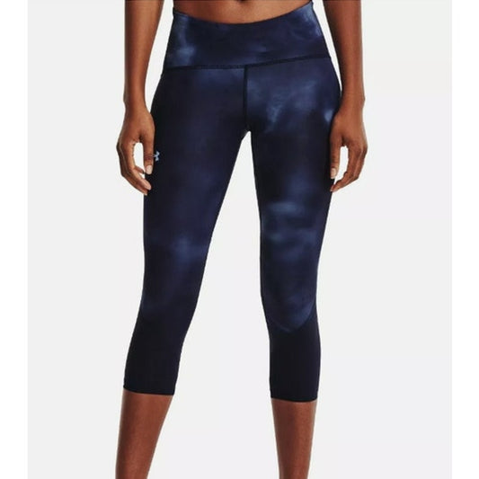 Under Armour Navy Blue Tie Dye Print Cropped Leggings, Drawstring, Size Small!!