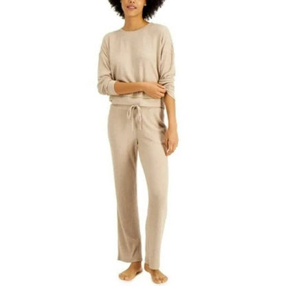 Alfani Women's Ribbed Pajama Set In Sandy Beige