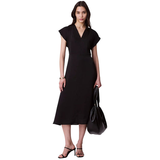 Calvin Klein Women's Satin V-Neck Midi Dress in Black